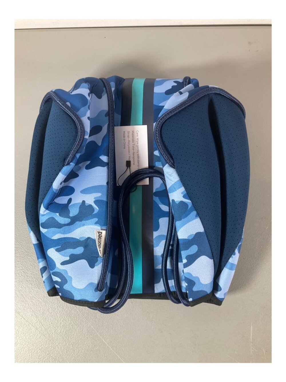 AHDORNED Neoprene Tote Bag - Blue Camo with Removable Pouch & Adjustable Strap